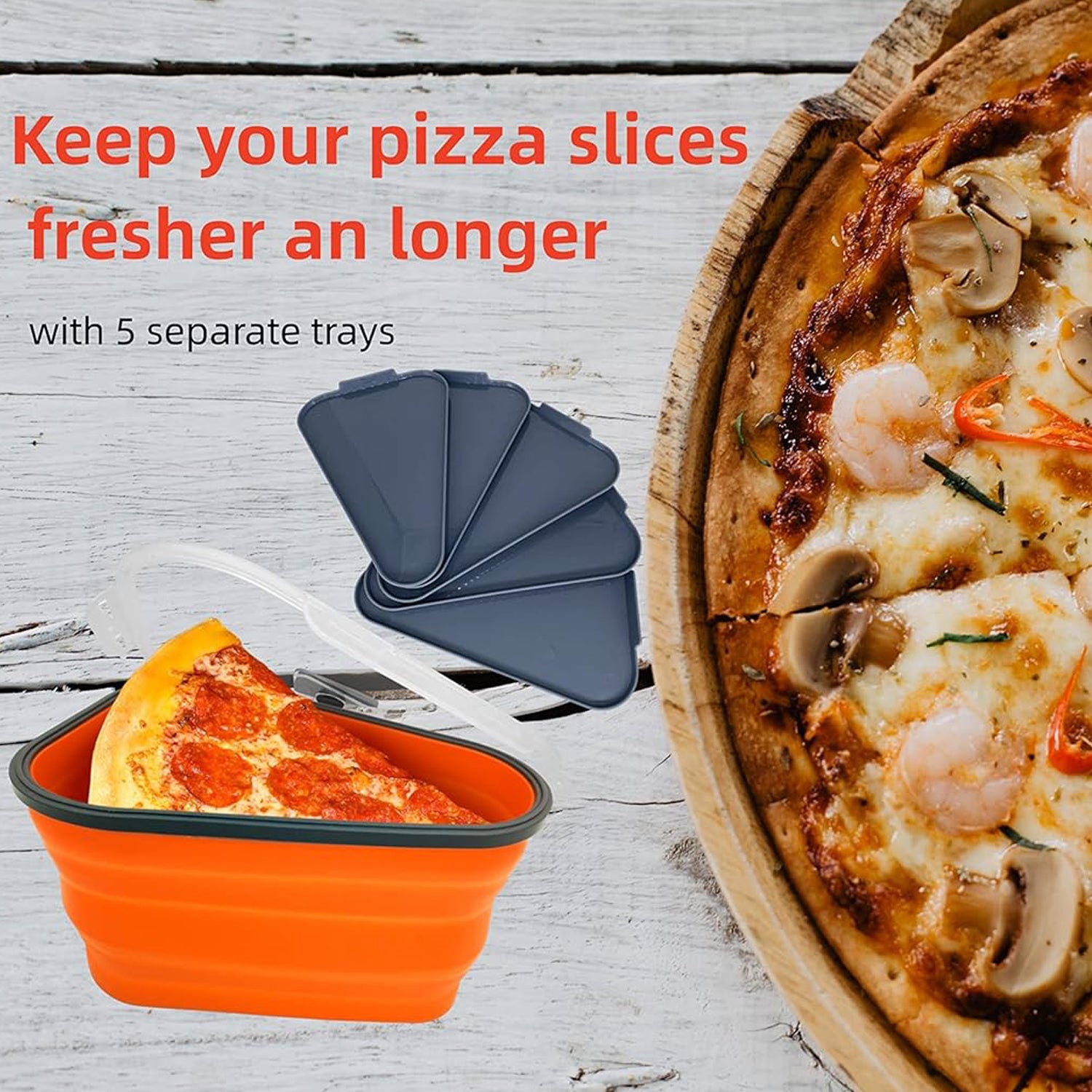 10026 Reusable Pizza Storage Containers with 5 Microwavable Serving Trays, Silicone Container Expandable & Adjustable for Packing Pizza at home / outdoor 10026 Reusable Pizza Storage Containers with 5 Microwavable Serving Trays, Silicone Container Expandable & Adjustable for Packing Pizza at home / outdoor